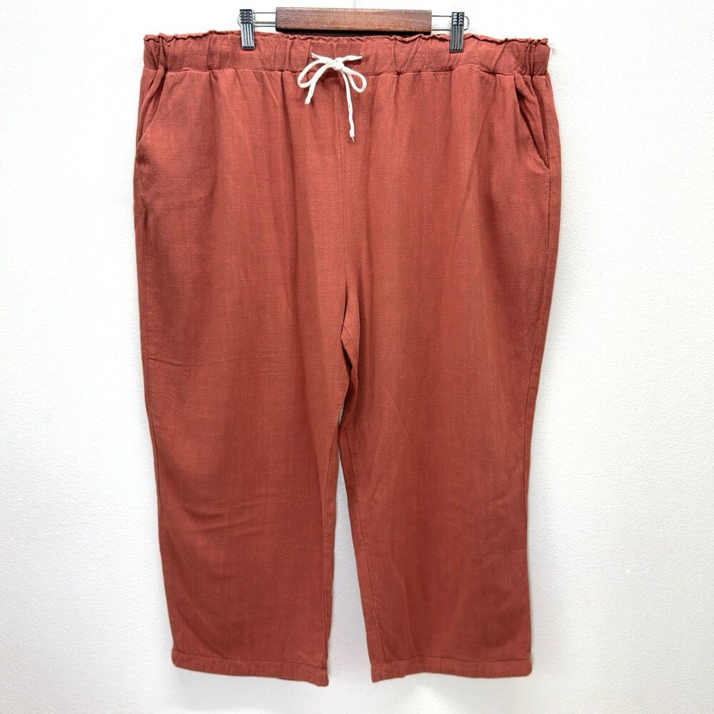 Amaryllis Crop Linen Blend Pants Size 2X Orange Straight Leg Capri Coastal Beach